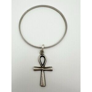 Stamped Mexico 925 Ankh Cross Charm Bracelet 8”